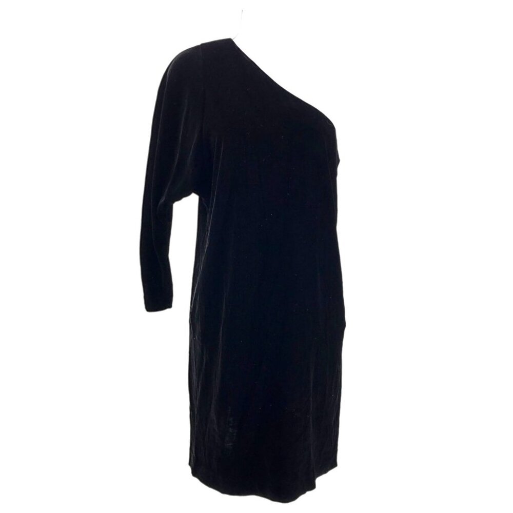 Theory Black Velvet One Shoulder Mini Dress | Size 2